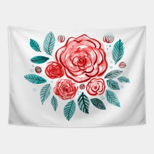 Spring roses bouquet - orange red and emerald Tapestry