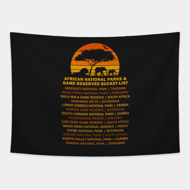 African Safari Bucket List Sunset Lion Elephant Serengeti Tapestry by BraaiNinja
