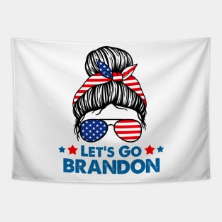 Let's Go Brandon Messy Hair With Bandana Of American Flag Tapestry