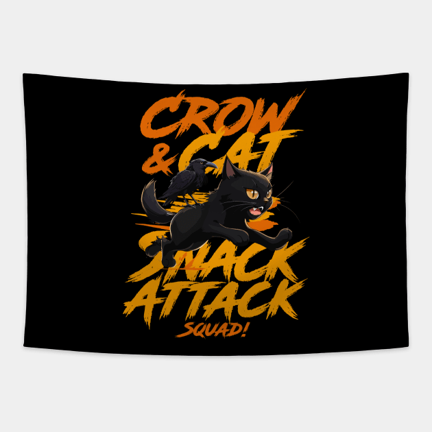 Crow & Cat – Snack Attack Squad Tapestry by SergioCoelho_Arts