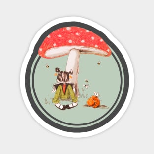 Girl Reading Under Mushroom - Circle Version Magnet