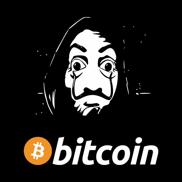 Bitcoin T-Shirt with Dali Mask from Netflix Money Heist by Tugabits