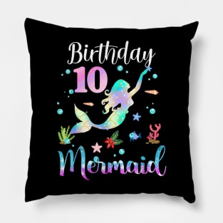 10 Years Old Birthday Mermaid Happy 10th Birthday Pillow