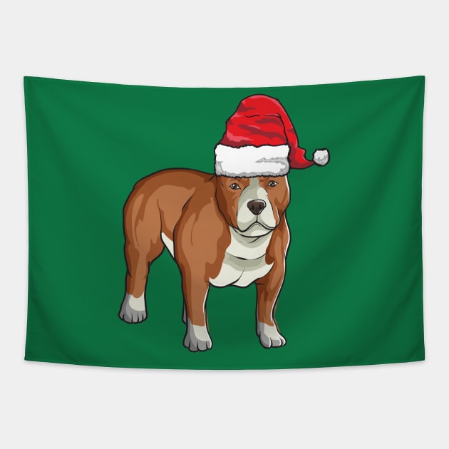 Santa Hat-Wearing Pitbull Puppy Funny Christmas Holiday Tapestry by Contentarama