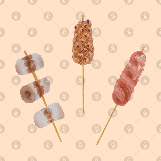 Watercolour Street Food Skewers by toffany's