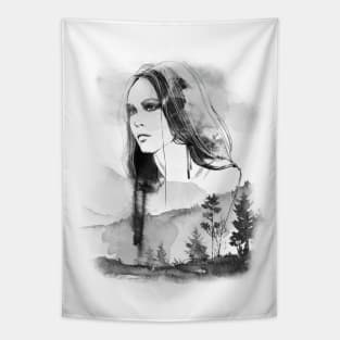 watercolor forest woman Tapestry