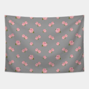 Pink Rose Illustrative Pattern on Gray Tapestry