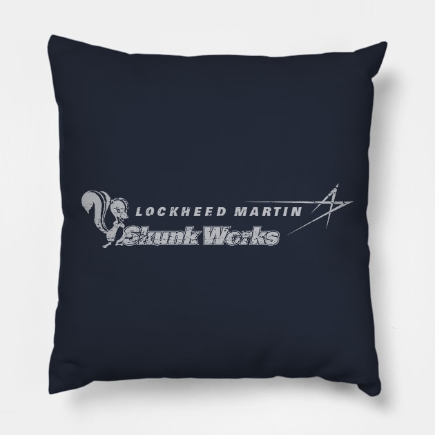 Lockheed Martin Skunk Works Logo (white, aged and weathered) Pillow by GraphicGibbon