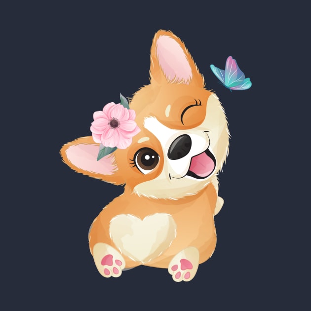 cute little corgi play with butterfly tshirt by Tshirt lover 1