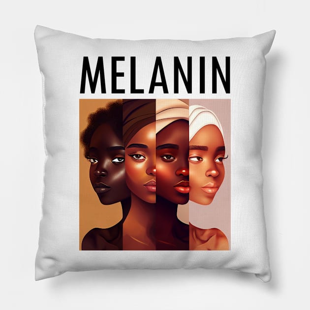 Shades Of Melanin Women Afrocentric Black Pride Pillow by Merchweaver