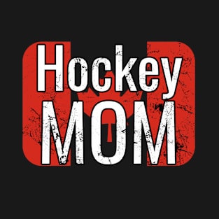 Hockey Mom with Distressed Canada Flag Design T-Shirt