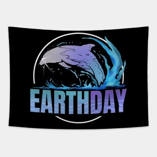 Logo Jumping Dolphin In The Waves For Earth Day Tapestry