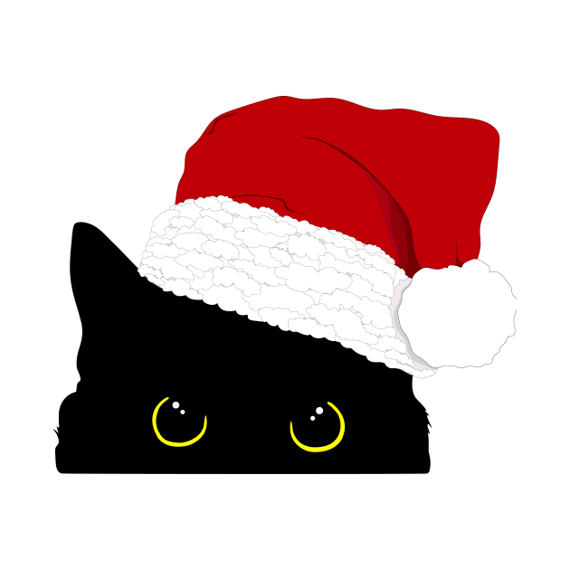 Peeking black kitty with Santa hat by ACGraphics