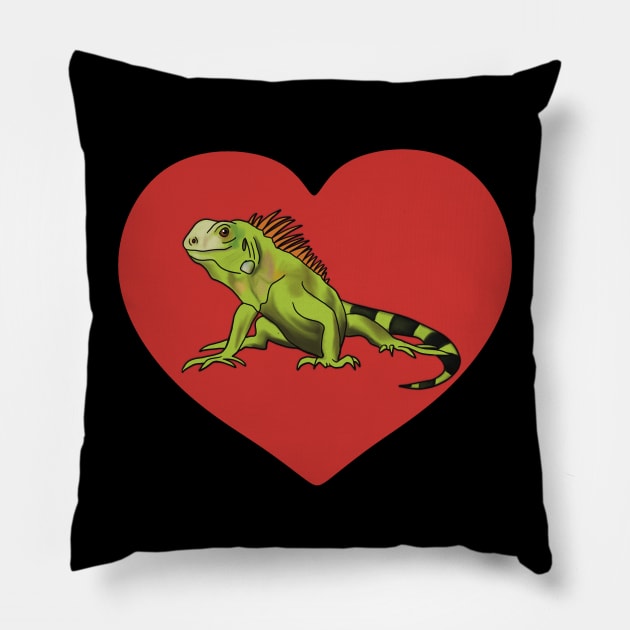 Iguana Heart for Iguana Lovers, Red Pillow by Mochi Merch