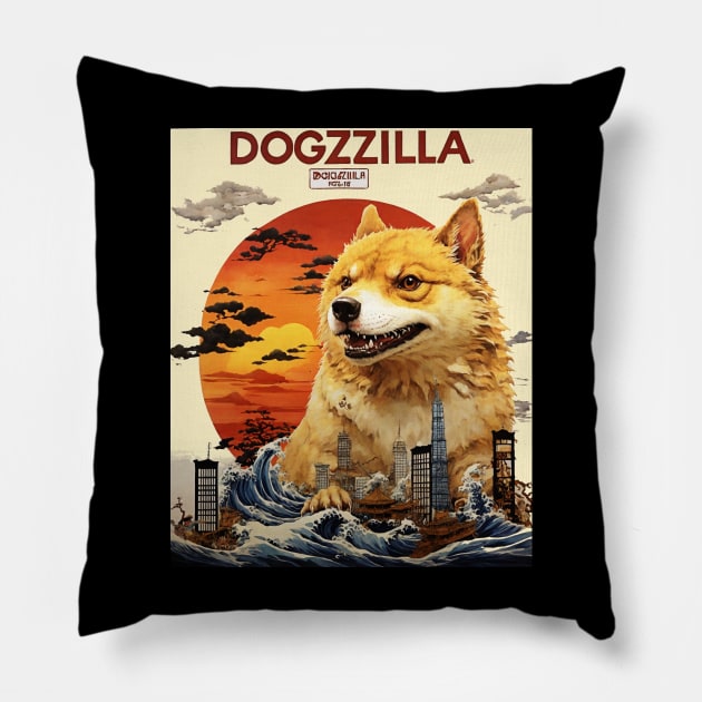 Dogezilla  Funny Doge Meme Giant Shiba Inu Funny Doge Meme Giant Shiba Inu Pillow by masterpiecesai