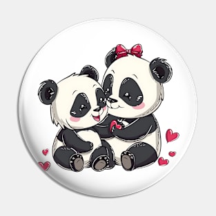 Valentine Cartoon Panda Bear Couple Pin