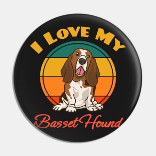 I Love My Basset Hound Dog puppy Lover Cute Sunser Retro Funny Pin