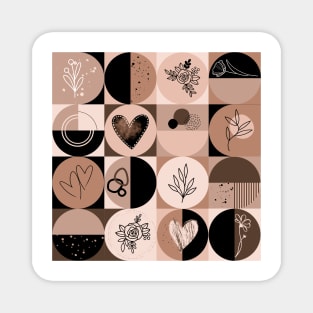 repeating geometry pattern, squares and circles, ornaments, black brown color tones Magnet