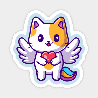 Cute Cat Unicorn Holding Heart Cartoon Magnet