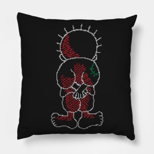 Palestinian Handalah Caricature In Tatreez Embroidery Like Design Kufiya Pattern - wht Pillow