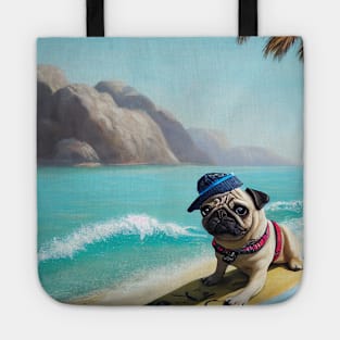 Pug surfing Tote