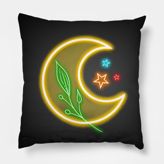 Moon Flower Neon Sign Pillow by FullMoon