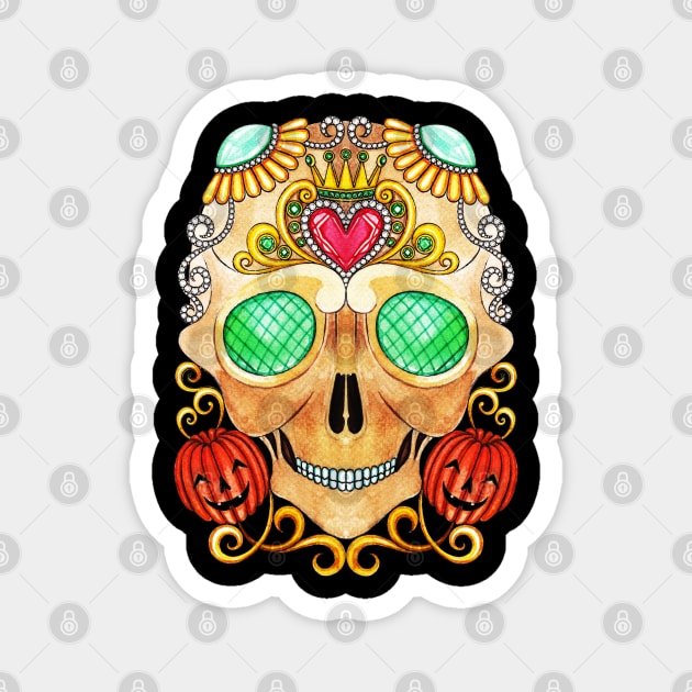 Sugar skull fancy vintage and pumpkin day of the dead. Magnet by Jiewsurreal