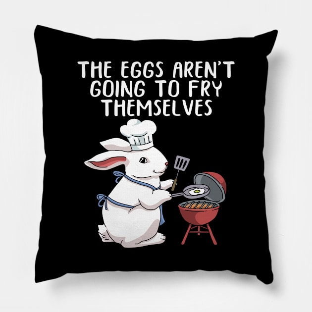 Happy Easter Eggs Funny Barbecue Grilling Egg Hunt Pillow by PomegranatePower