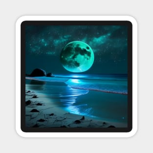 A Starry Sky Above a Blue Moon Beach Magnet