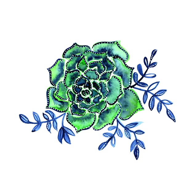 Watercolor houseleek - green and blue by wackapacka