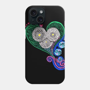 Boho Chic Heart & Flowers Bright & Colorful on Black Phone Case