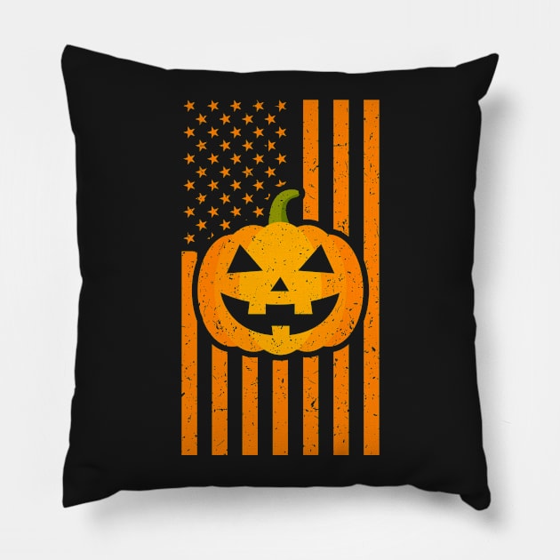 Pumpkin and Flag Halloween Design Pillow by RJCatch