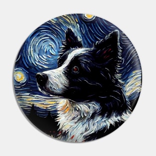 Border Collie Dog Starry Night Design Pin