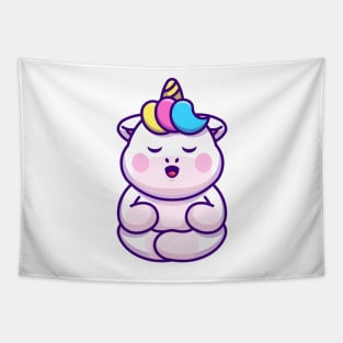 Cute baby unicorn meditation cartoon Tapestry