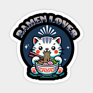 Cute Cat Eating Ramen Magnet