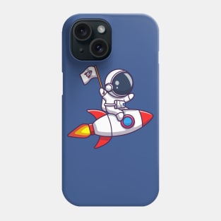 Cute Astronaut Riding Rocket And Holding Flag Cartoon Phone Case