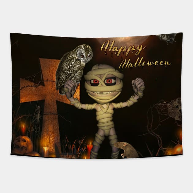 Funny halloween design with mummy, owl and pumpkin Tapestry by Nicky2342