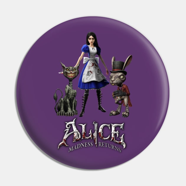 Alice: Madness Returns-Alice Liddell, Cheshire Cat, White Rabbit Pin by Lhethril