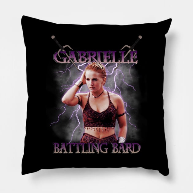 Gabrielle Battling Bard Lightning Pillow by CharXena