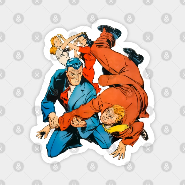 Businessmen and Businesswomen Fighting Retro Comics Vintage Old Cartoon Magnet by REVISTANGO