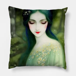 Illustration of Beautiful Lady Nature Spirt in Forest Pillow