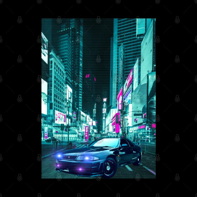 Car  City Neon Retro Synthwave by JeffDesign