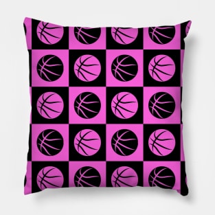 Basketball Ball Checkered Seamless Pattern - Black and Magenta Tones Pillow