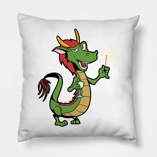 Dragon with sparkler - Happy New Year Pillow by Modern Medieval Design