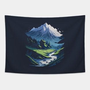 mountains, river and forest Tapestry