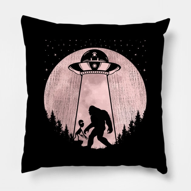 Bigfoot Ufo Abduction aliens Pillow by Tesszero