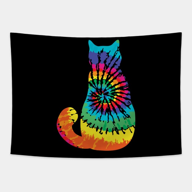 Tie Dye Cat Retro Pattern Tapestry by aneisha