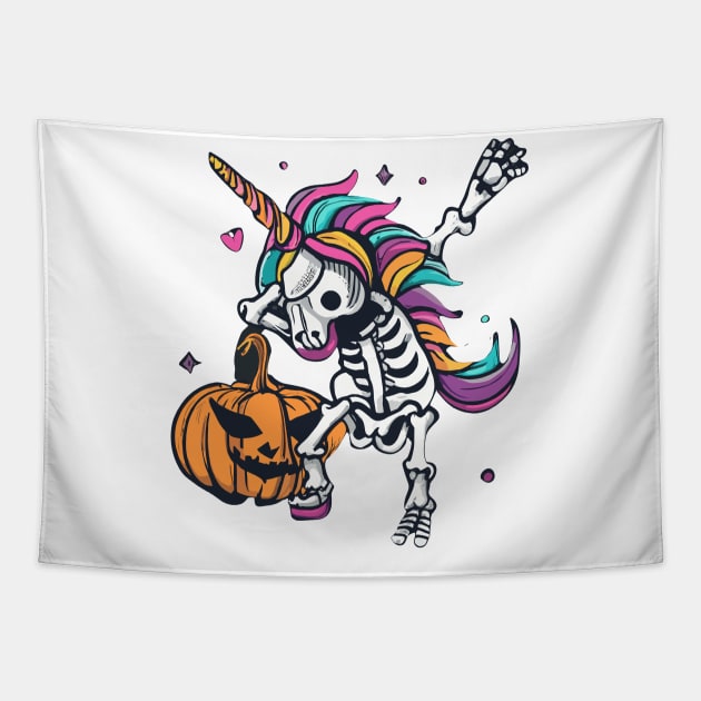 Unicorn Zombie Skeleton Dabbing Pumpkin: Spooktacular Halloween Tapestry by CHNSHIRT