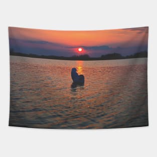 Silhouette of a Swan in the Middle of a Lake Tapestry