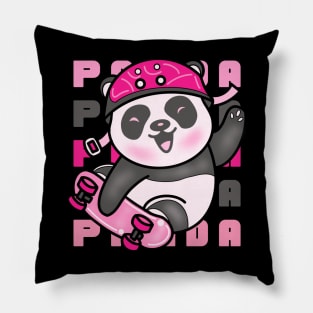 Cute Panda Bear Skater with Skateboard Pillow